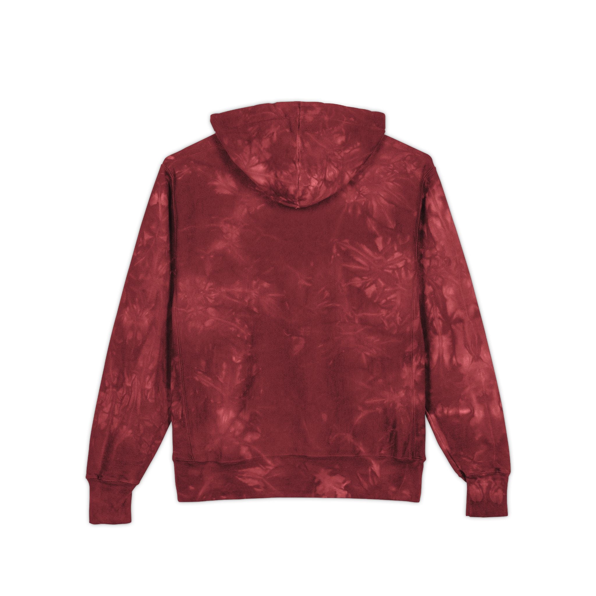 Red tie-dye hoodie on a white background