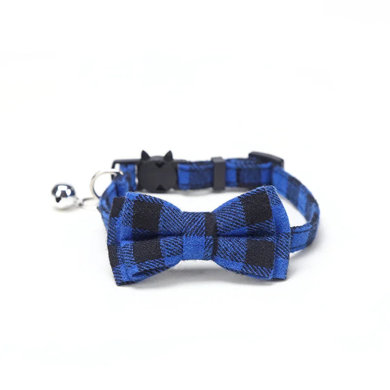 Pet Breakaway Cat Collar Bow Tie and Bell Cute Plaid Christmas Red Elastic Adjustable Dog Collar With Sash Small Bell For Cats Econic Blanks