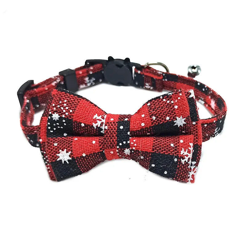 Pet Breakaway Cat Collar Bow Tie and Bell Cute Plaid Christmas Red Elastic Adjustable Dog Collar With Sash Small Bell For Cats Econic Blanks