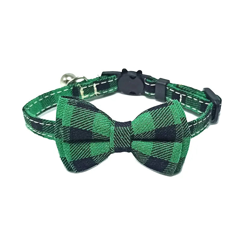 Pet Breakaway Cat Collar Bow Tie and Bell Cute Plaid Christmas Red Elastic Adjustable Dog Collar With Sash Small Bell For Cats Econic Blanks