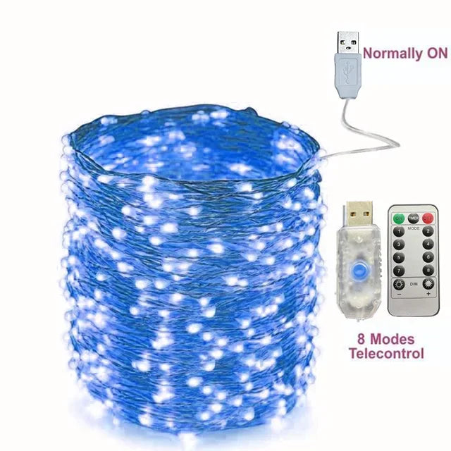 2/5/10/20/30M USB Fairy String Lights LED Sliver Wire Lights With 8 Lighting Modes Remote Control For Bedroom Christmas Decor Econic Blanks