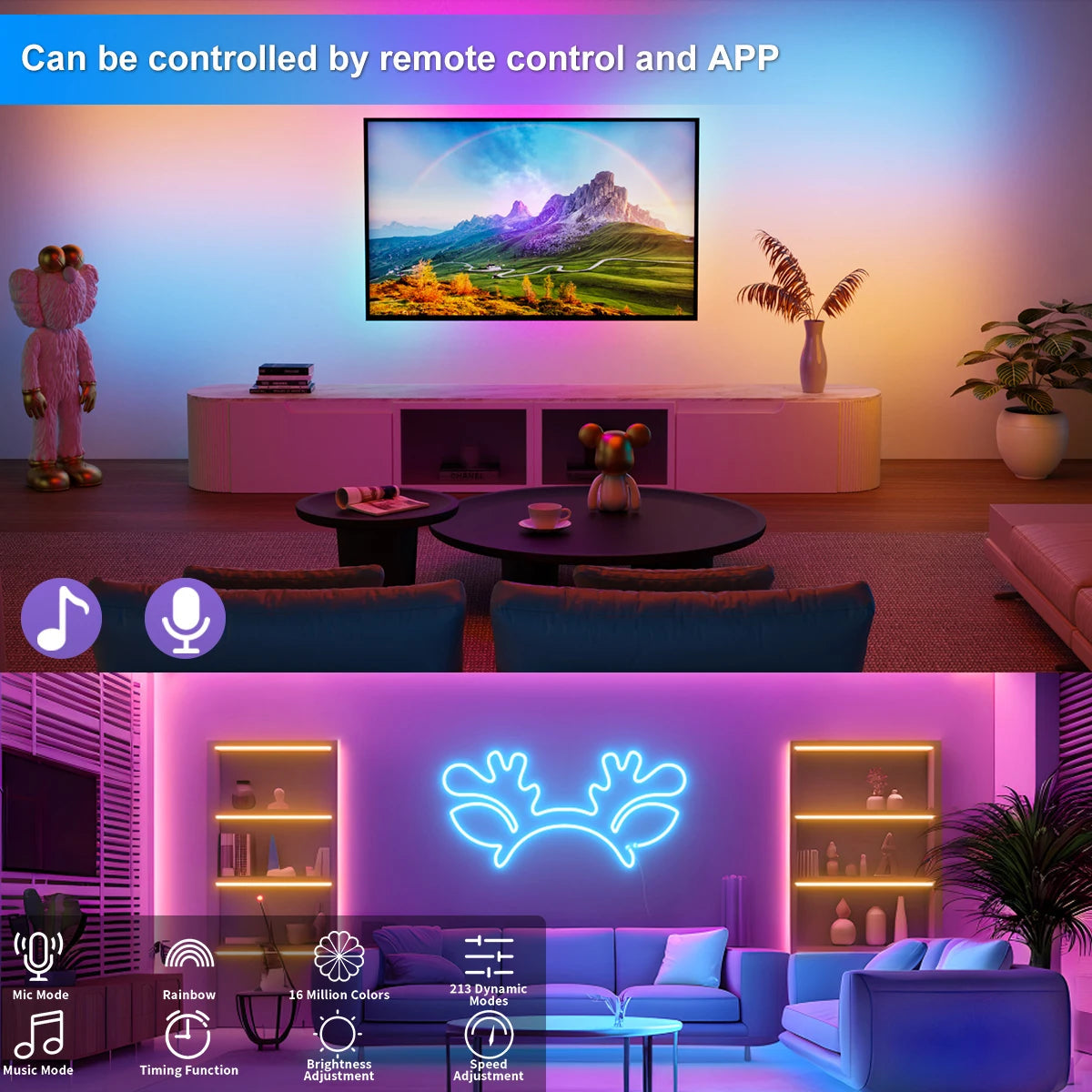 5V RGB Neon Strip Light 1M 2M 3M 5M USB Waterproof Flexible Ribbon Tape Neon Lights With Bluetooth Remote Control For Home Decor Econic Blanks
