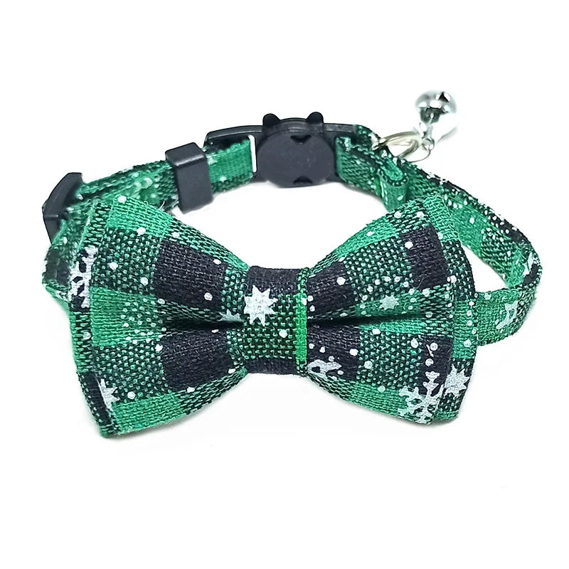 Pet Breakaway Cat Collar Bow Tie and Bell Cute Plaid Christmas Red Elastic Adjustable Dog Collar With Sash Small Bell For Cats Econic Blanks