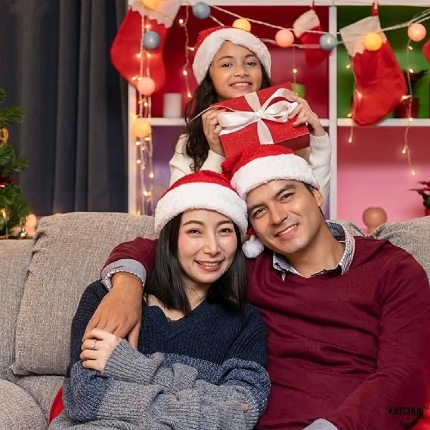 Fluffy Red Santa Hats Set with Plush Brim and Liner for Adults Men Women - Christmas, New Year Party Supplies & Gifts Econic Blanks