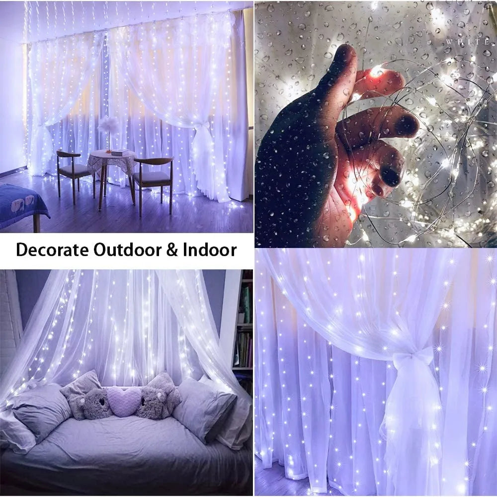 Christmas Lights LED Fairy String Curtain Lights 8 Mode Remote USB Festoon Christmas Decor For Home Holiday New Year Lamp Econic Blanks