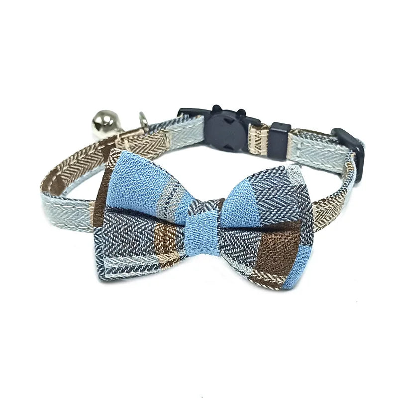 Pet Breakaway Cat Collar Bow Tie and Bell Cute Plaid Christmas Red Elastic Adjustable Dog Collar With Sash Small Bell For Cats Econic Blanks