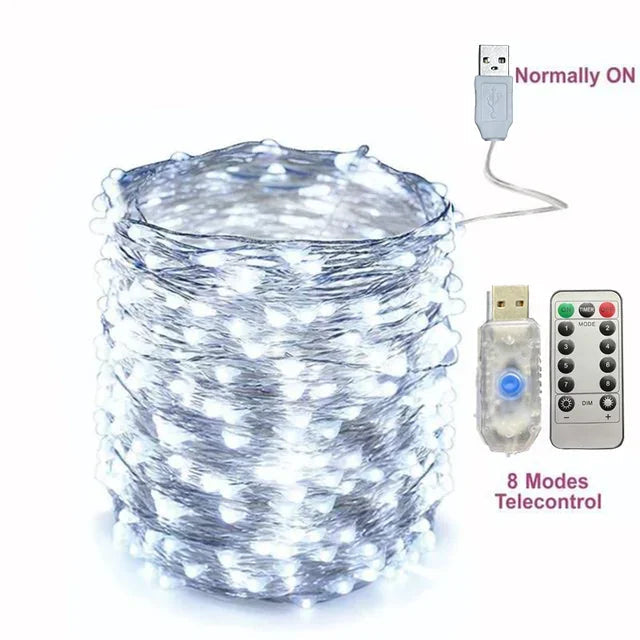 2/5/10/20/30M USB Fairy String Lights LED Sliver Wire Lights With 8 Lighting Modes Remote Control For Bedroom Christmas Decor Econic Blanks