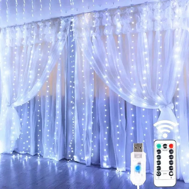 Christmas Lights LED Fairy String Curtain Lights 8 Mode Remote USB Festoon Christmas Decor For Home Holiday New Year Lamp Econic Blanks