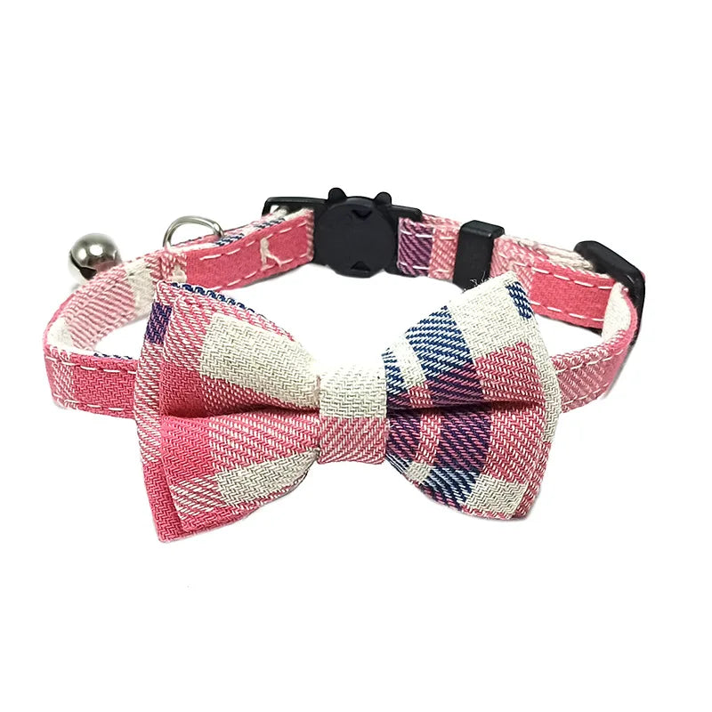 Pet Breakaway Cat Collar Bow Tie and Bell Cute Plaid Christmas Red Elastic Adjustable Dog Collar With Sash Small Bell For Cats Econic Blanks