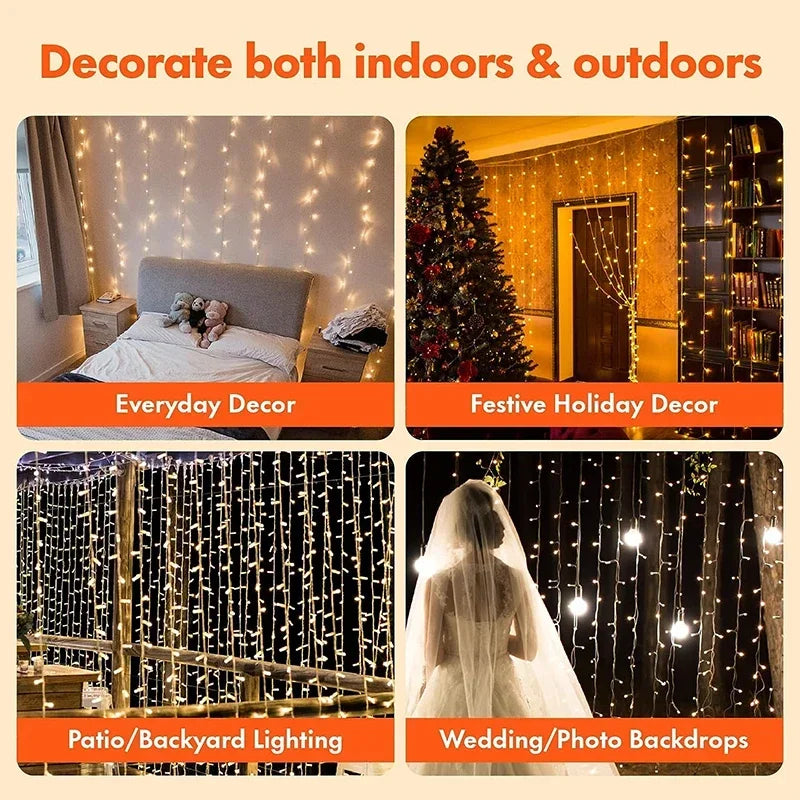 3M LED Curtain String Lights Fairy Decoration USB Holiday Garland Lamp 8 Mode For Home Garden Christmas Party New Year Wedding Econic Blanks