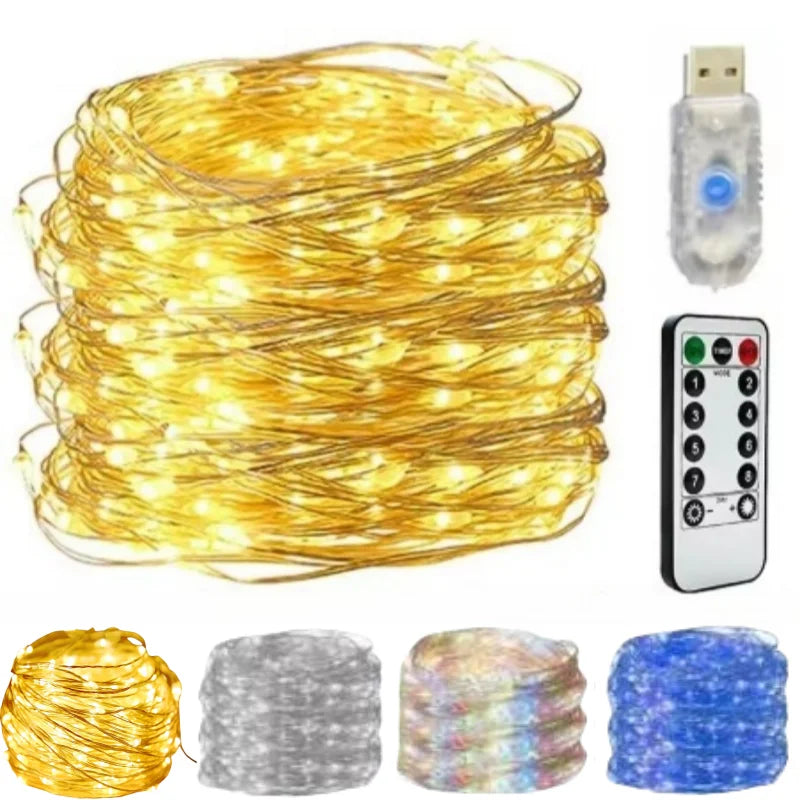 2/5/10/20/30M USB Fairy String Lights LED Sliver Wire Lights With 8 Lighting Modes Remote Control For Bedroom Christmas Decor Econic Blanks