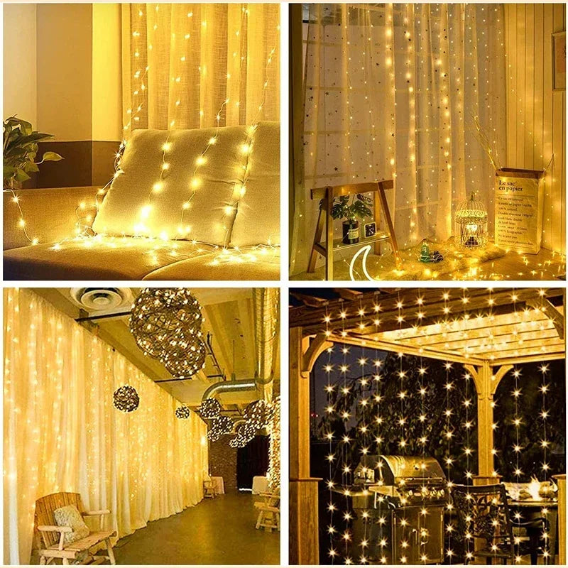 3M LED Curtain String Lights Fairy Decoration USB Holiday Garland Lamp 8 Mode For Home Garden Christmas Party New Year Wedding Econic Blanks