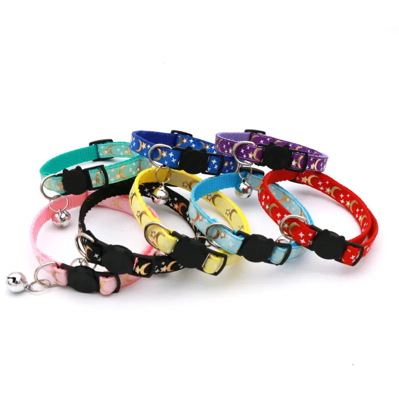 Cat Collar With Bell Cartoon Star Moon Dog Puppy Cat Kitten Collar Adjustable Safety Bell Ring Necklace Cat Jewelry Econic Blanks