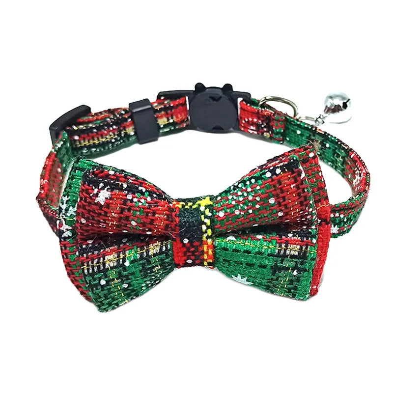 Pet Breakaway Cat Collar Bow Tie and Bell Cute Plaid Christmas Red Elastic Adjustable Dog Collar With Sash Small Bell For Cats Econic Blanks