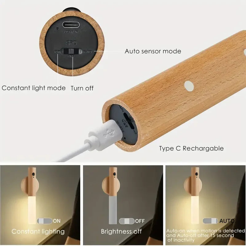 Smart Motion Sensor Night Light LED Rechargeable Magnetic Wall Lamp Portable for Hallway Bedroom Stairs Bathroom Cabinets Decor Econic Blanks