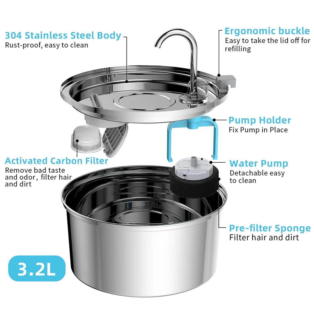 Stainless Steel Pet Water Feeder Cat Automatic Water Fountain USB Electric Mute for Cat Dog Filter Fountain Smart Drinking Bowl Econic Blanks