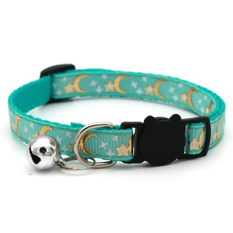 Cat Collar With Bell Cartoon Star Moon Dog Puppy Cat Kitten Collar Adjustable Safety Bell Ring Necklace Cat Jewelry Econic Blanks