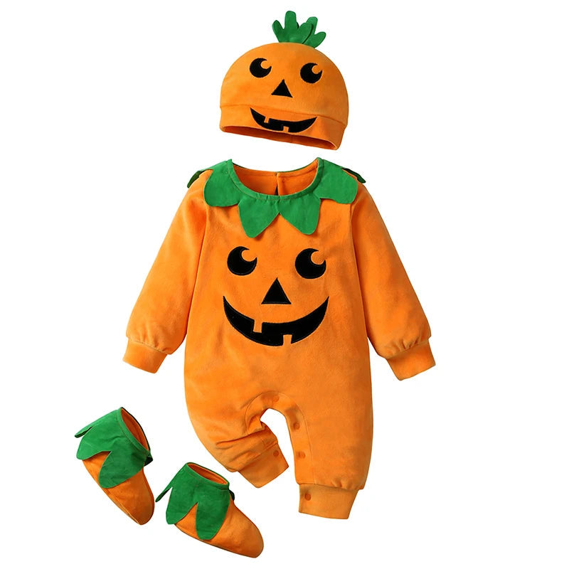 2025 Baby Halloween Rompers Infant Pumpkin Costume Newborn Cosplay 3pcs Onesie Suit New BornParty Clothing Suit Econic Blanks
