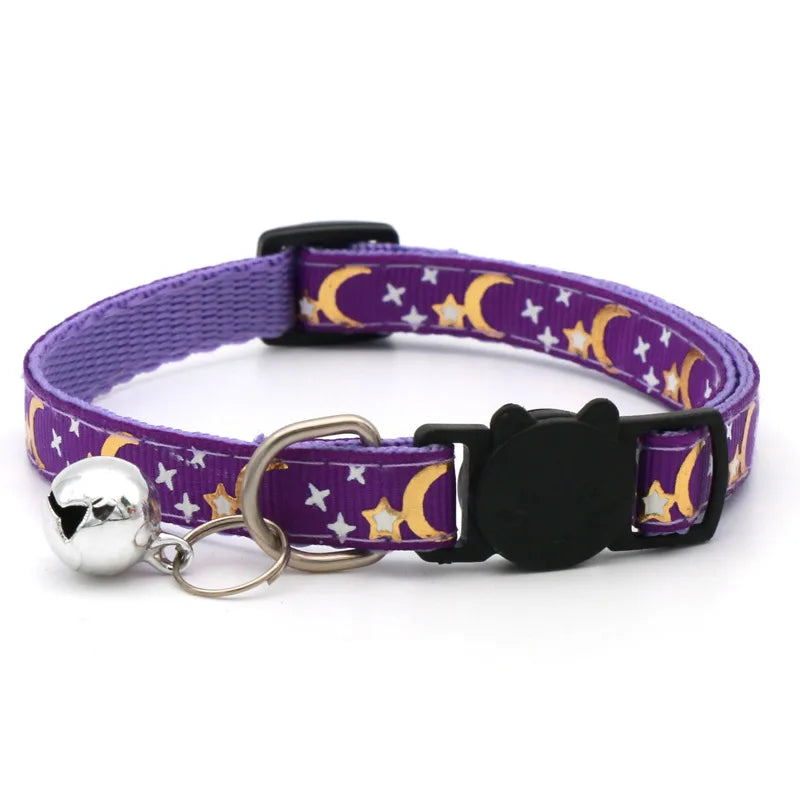 Cat Collar With Bell Cartoon Star Moon Dog Puppy Cat Kitten Collar Adjustable Safety Bell Ring Necklace Cat Jewelry Econic Blanks