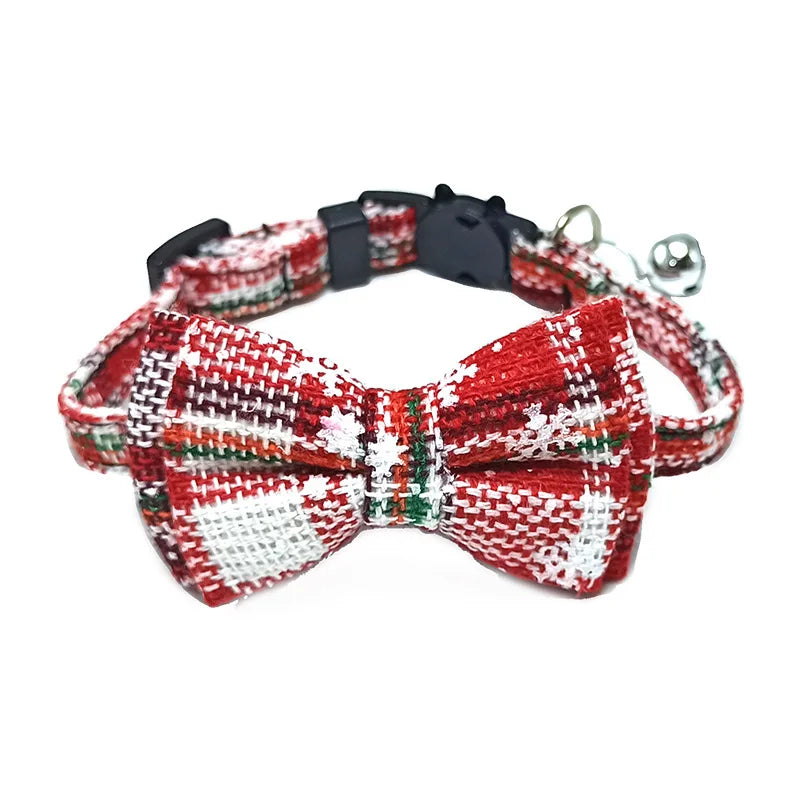 Pet Breakaway Cat Collar Bow Tie and Bell Cute Plaid Christmas Red Elastic Adjustable Dog Collar With Sash Small Bell For Cats Econic Blanks