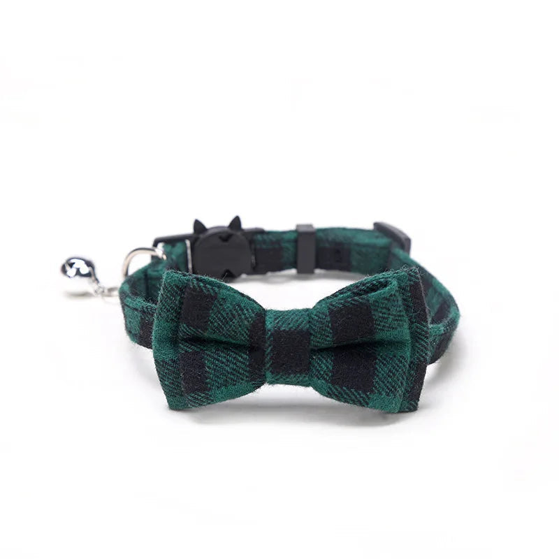 Pet Breakaway Cat Collar Bow Tie and Bell Cute Plaid Christmas Red Elastic Adjustable Dog Collar With Sash Small Bell For Cats Econic Blanks