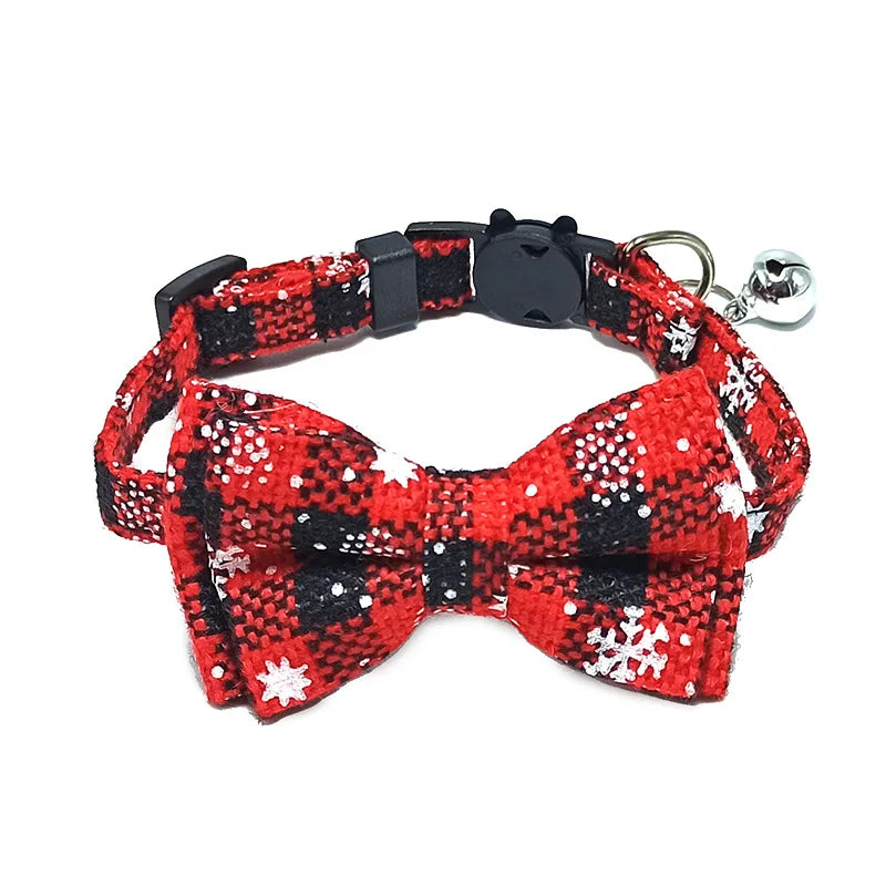Pet Breakaway Cat Collar Bow Tie and Bell Cute Plaid Christmas Red Elastic Adjustable Dog Collar With Sash Small Bell For Cats Econic Blanks