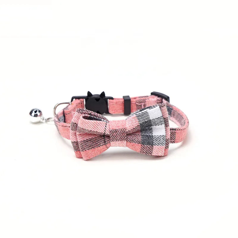 Pet Breakaway Cat Collar Bow Tie and Bell Cute Plaid Christmas Red Elastic Adjustable Dog Collar With Sash Small Bell For Cats Econic Blanks