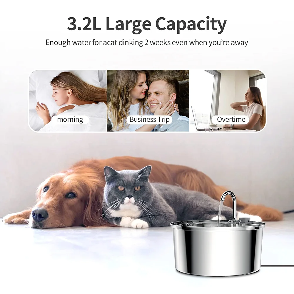 Stainless Steel Pet Water Feeder Cat Automatic Water Fountain USB Electric Mute for Cat Dog Filter Fountain Smart Drinking Bowl Econic Blanks