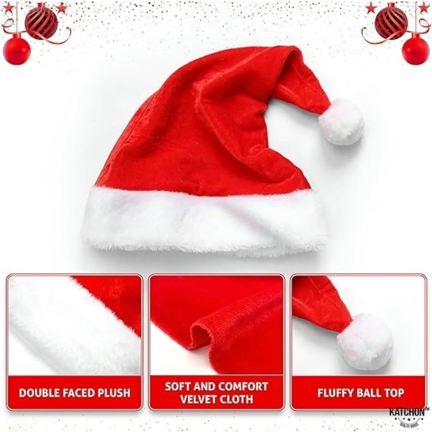 Fluffy Red Santa Hats Set with Plush Brim and Liner for Adults Men Women - Christmas, New Year Party Supplies & Gifts Econic Blanks