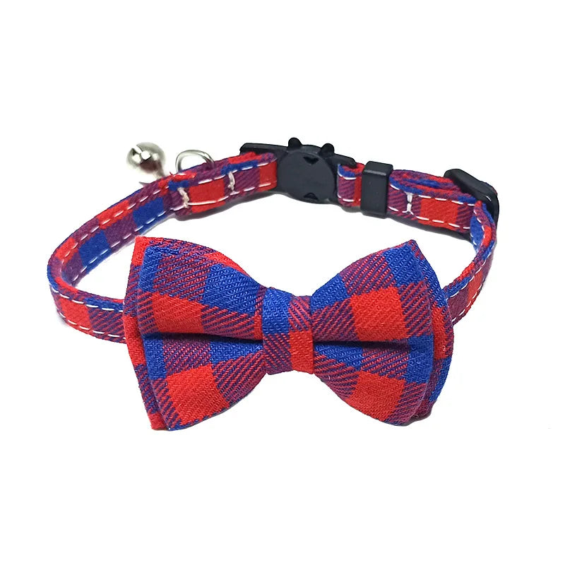Pet Breakaway Cat Collar Bow Tie and Bell Cute Plaid Christmas Red Elastic Adjustable Dog Collar With Sash Small Bell For Cats Econic Blanks