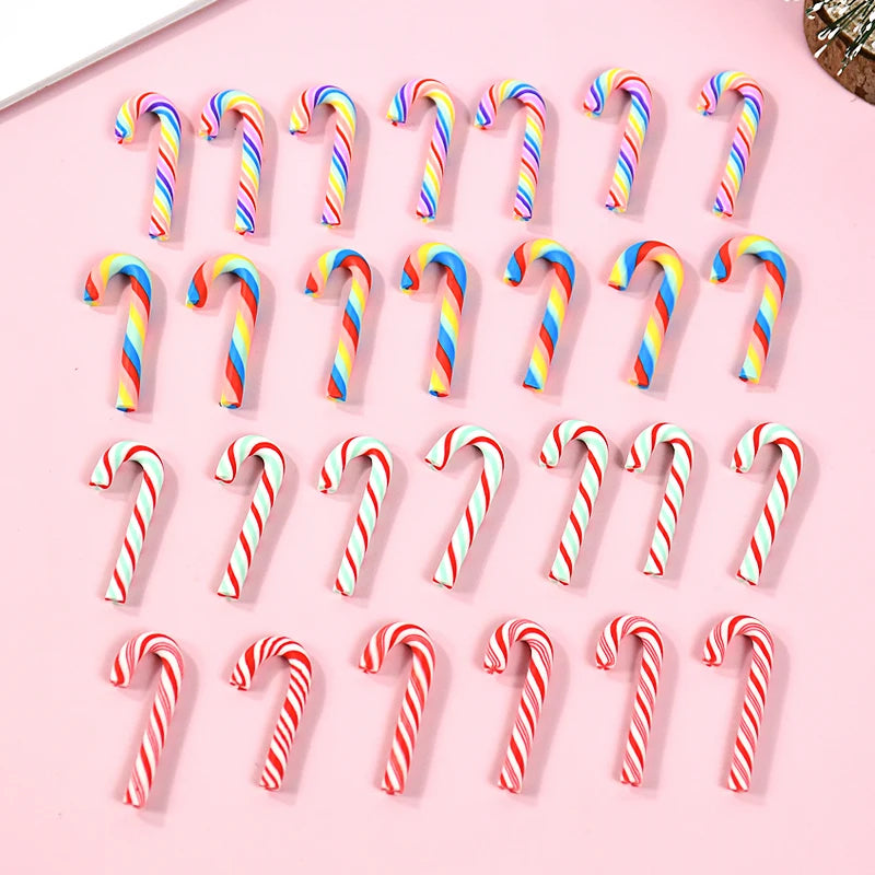 10/30/50Pcs Mini Candy Cane Christmas Decoration Red White Resin Candy DIY Crafts Xmas Pendant Navidad Home Decor 2025 New Year Econic Blanks