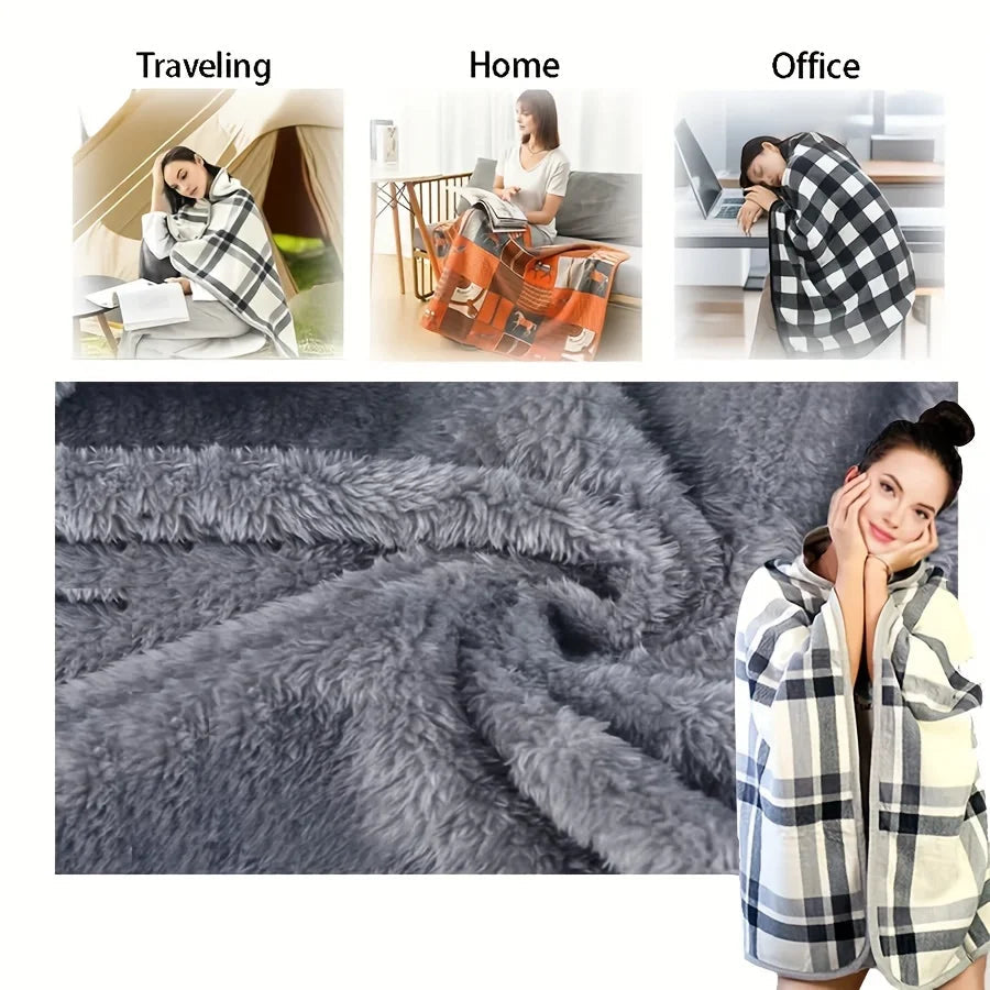 1pc Wearable Blankets Shawl Blanket Flannel Lazy Casual Office Blanket Econic Blanks