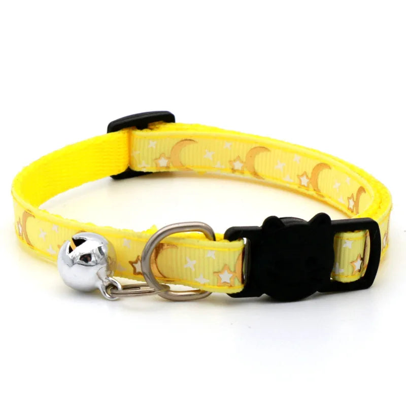 Cat Collar With Bell Cartoon Star Moon Dog Puppy Cat Kitten Collar Adjustable Safety Bell Ring Necklace Cat Jewelry Econic Blanks