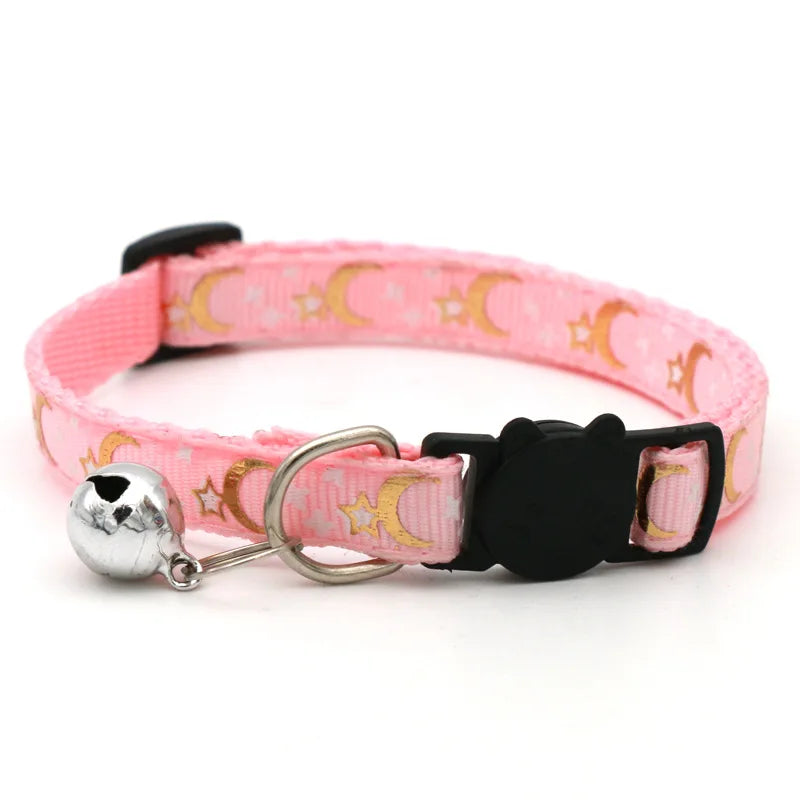 Cat Collar With Bell Cartoon Star Moon Dog Puppy Cat Kitten Collar Adjustable Safety Bell Ring Necklace Cat Jewelry Econic Blanks