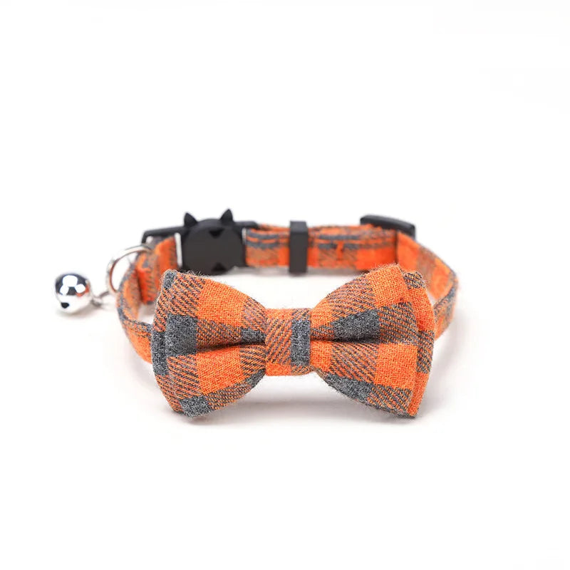 Pet Breakaway Cat Collar Bow Tie and Bell Cute Plaid Christmas Red Elastic Adjustable Dog Collar With Sash Small Bell For Cats Econic Blanks