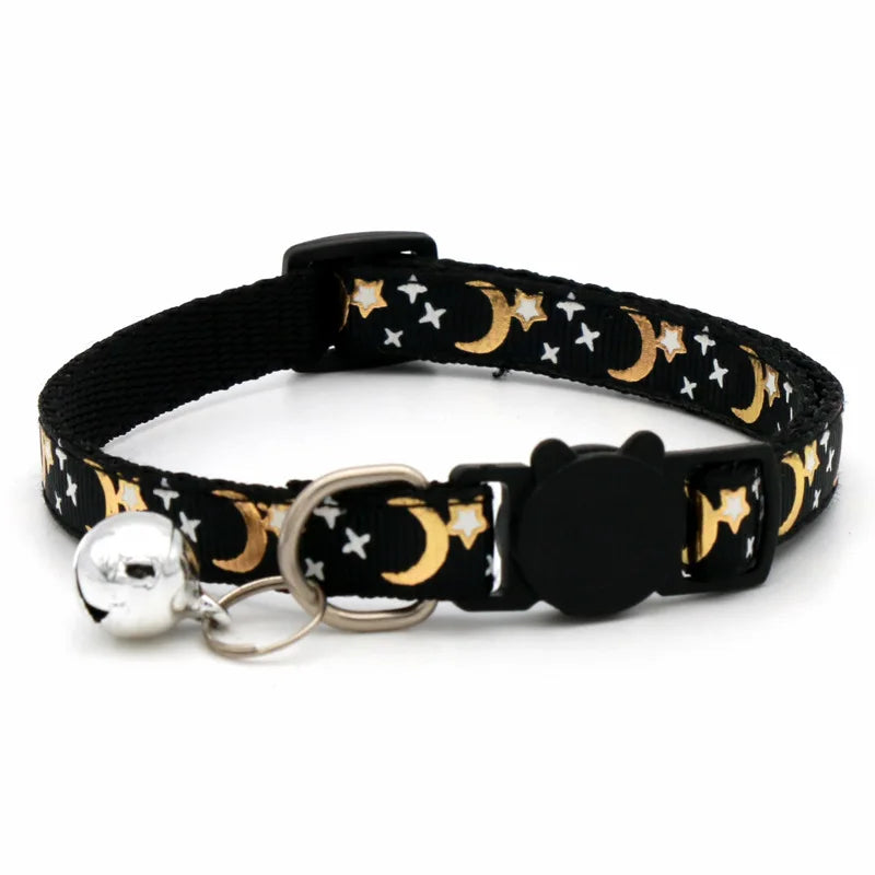 Cat Collar With Bell Cartoon Star Moon Dog Puppy Cat Kitten Collar Adjustable Safety Bell Ring Necklace Cat Jewelry Econic Blanks