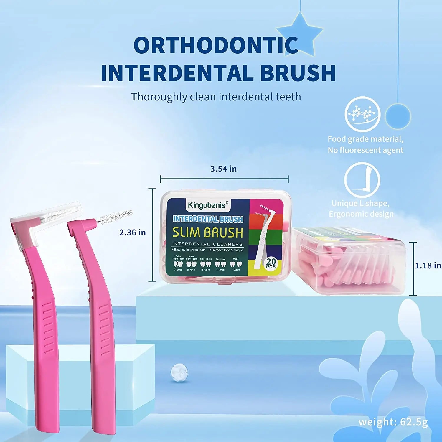 Kingubznis 20pcs Interdental Brush For Dental Orthodontics Clean Between Teeth Cleaning Tools Soft Mini Brush With Dust Cover Econic Blanks