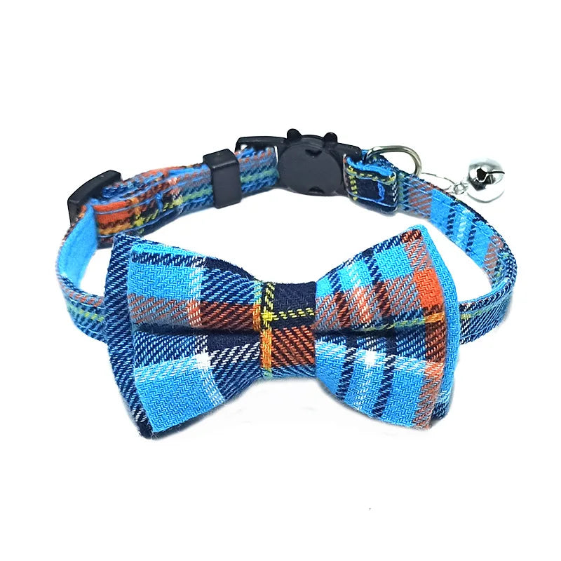 Pet Breakaway Cat Collar Bow Tie and Bell Cute Plaid Christmas Red Elastic Adjustable Dog Collar With Sash Small Bell For Cats Econic Blanks