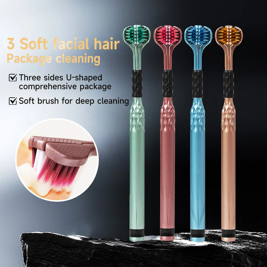 3-Sided Toothbrush for Comprehensive Cleaning | Ideal Angle Design | Raised Tongue Coating Brush | 2-Pack | Soft Bristles for Ge Econic Blanks