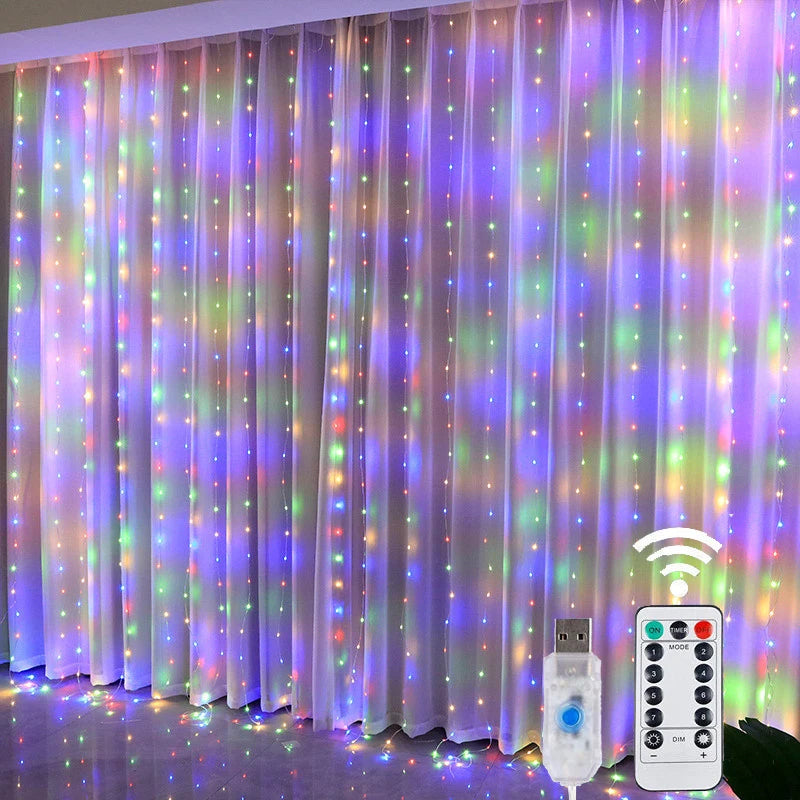 Christmas Lights LED Fairy String Curtain Lights 8 Mode Remote USB Festoon Christmas Decor For Home Holiday New Year Lamp Econic Blanks