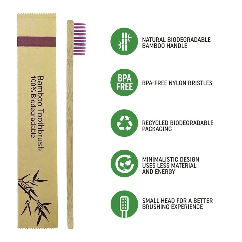 Natural Colorful Toothbrush Eco Soft Bristle Bamboo Toothbrush Bamboo Charcoal Vegan Tooth Dental Oral Care Plastic Free 10Pcs Econic Blanks
