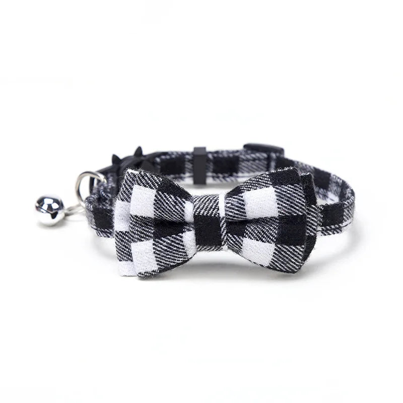 Pet Breakaway Cat Collar Bow Tie and Bell Cute Plaid Christmas Red Elastic Adjustable Dog Collar With Sash Small Bell For Cats Econic Blanks