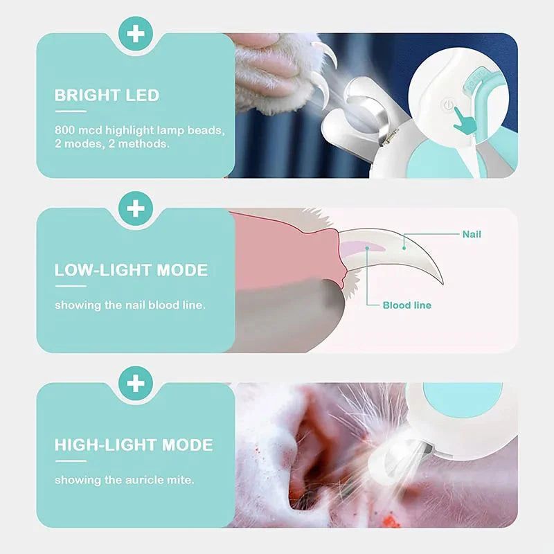 LED Light Cat Dog Nail Clipper Cutter Professional Pet Claw Trimmer with Safety Lock Puppy Kitten Animals Care Grooming Tool Kit Econic Blanks