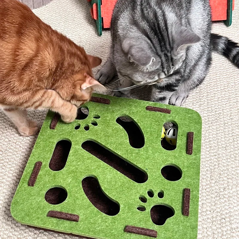 Pet Cat Puzzle Maze Holes Toys Felt Box With Bell Ball Kitten Playing Toys Interactive Funny Combination Set Cat Supplies Econic Blanks