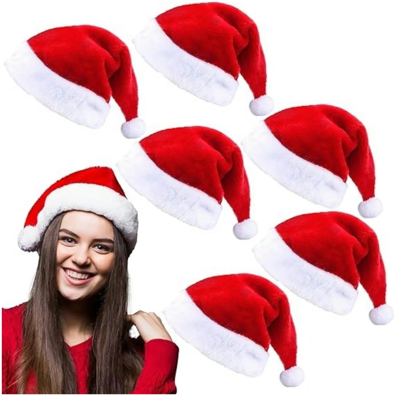 Fluffy Red Santa Hats Set with Plush Brim and Liner for Adults Men Women - Christmas, New Year Party Supplies & Gifts Econic Blanks