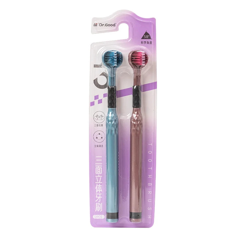 3-Sided Toothbrush for Comprehensive Cleaning | Ideal Angle Design | Raised Tongue Coating Brush | 2-Pack | Soft Bristles for Ge Econic Blanks