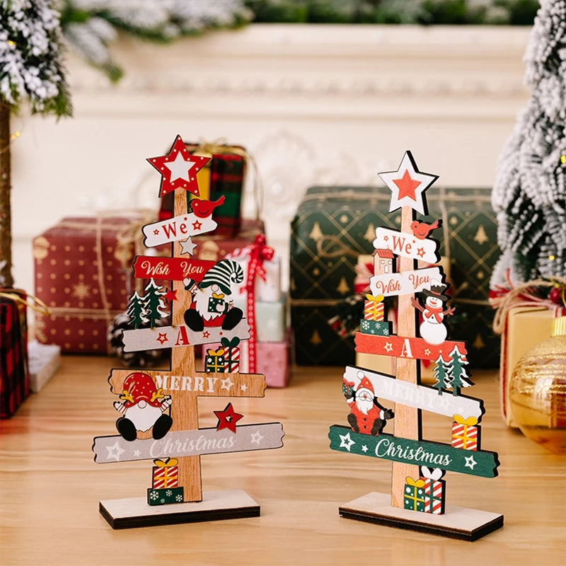 Wooden Christmas Tree Desktop Ornament Santa Claus Merry Christmas Sign Plaque Xmas Decoration for Home 2025 New Years Noel Gift Econic Blanks