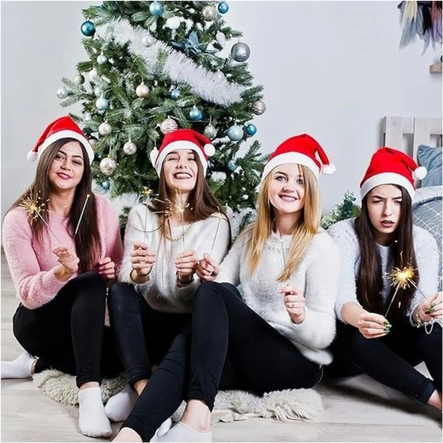 Fluffy Red Santa Hats Set with Plush Brim and Liner for Adults Men Women - Christmas, New Year Party Supplies & Gifts Econic Blanks