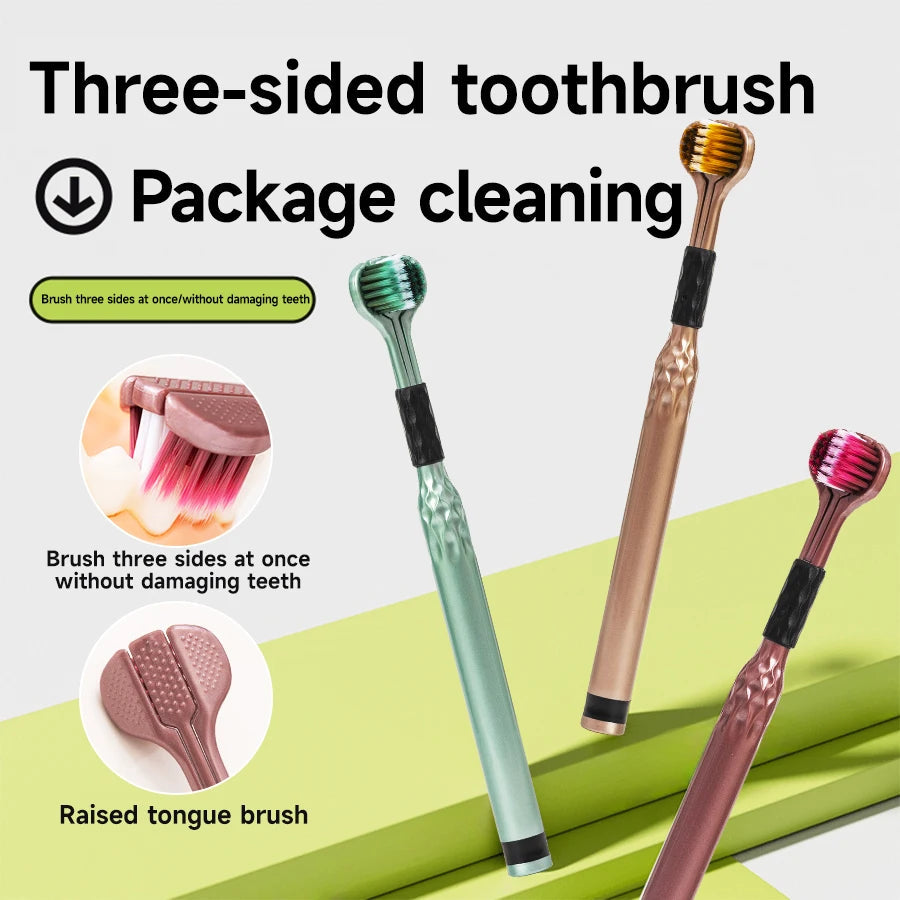 3-Sided Toothbrush for Comprehensive Cleaning | Ideal Angle Design | Raised Tongue Coating Brush | 2-Pack | Soft Bristles for Ge Econic Blanks