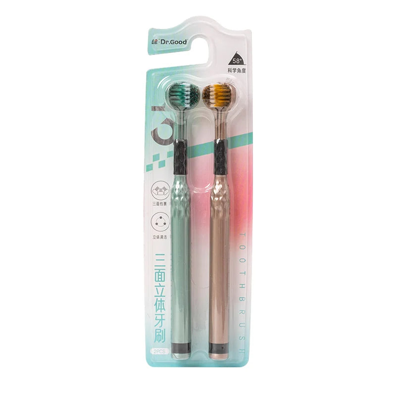3-Sided Toothbrush for Comprehensive Cleaning | Ideal Angle Design | Raised Tongue Coating Brush | 2-Pack | Soft Bristles for Ge Econic Blanks